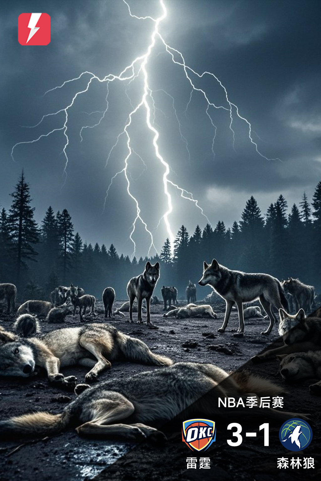 乐竞app体育下载-⚡【雷速海报】雷霆闪击灰狼群，森林狼命悬一线